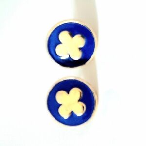 CLOVER Gold Toned Blue Enamel Studded Earrings